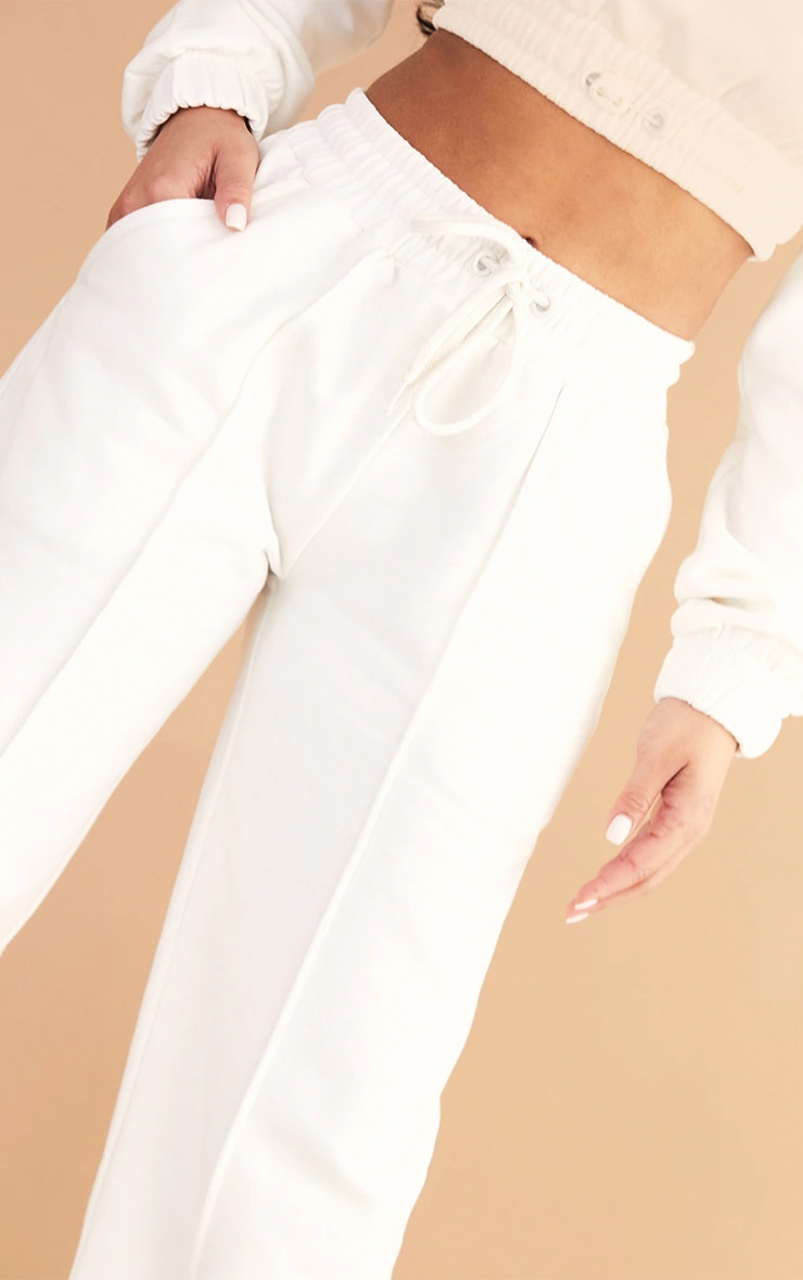 Petite Cream Seam Detail Wide Leg Track Pants image 4