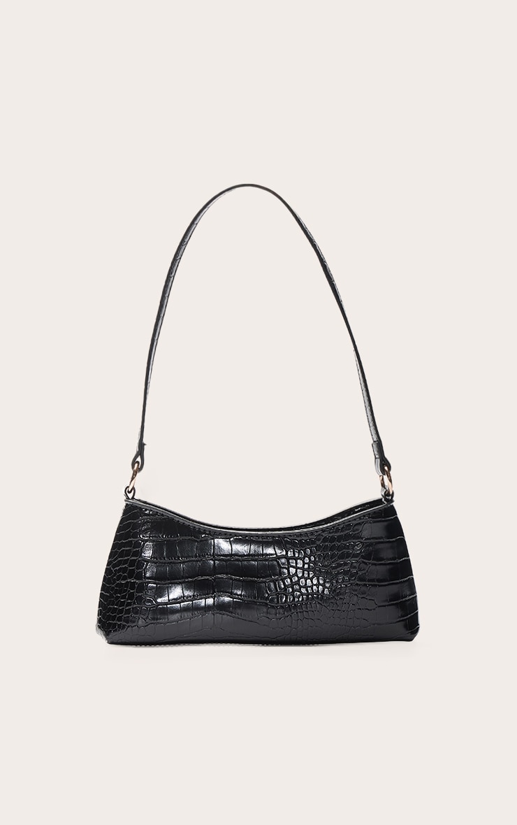 Black Croc PU Shoulder Bag