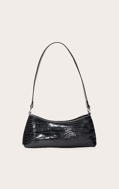 Black Croc PU Shoulder Bag