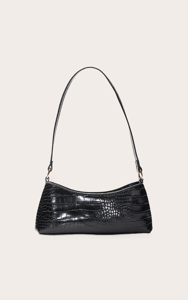 Black Croc PU Shoulder Bag