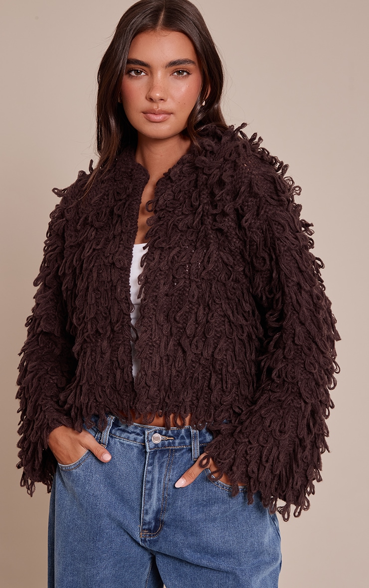 Chocolate Loop Knit Oversized Cardigan image 1