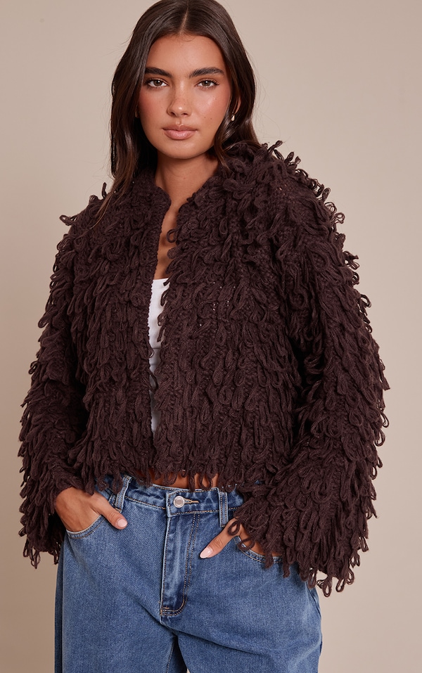 Chocolate Loop Knit Oversized Cardigan