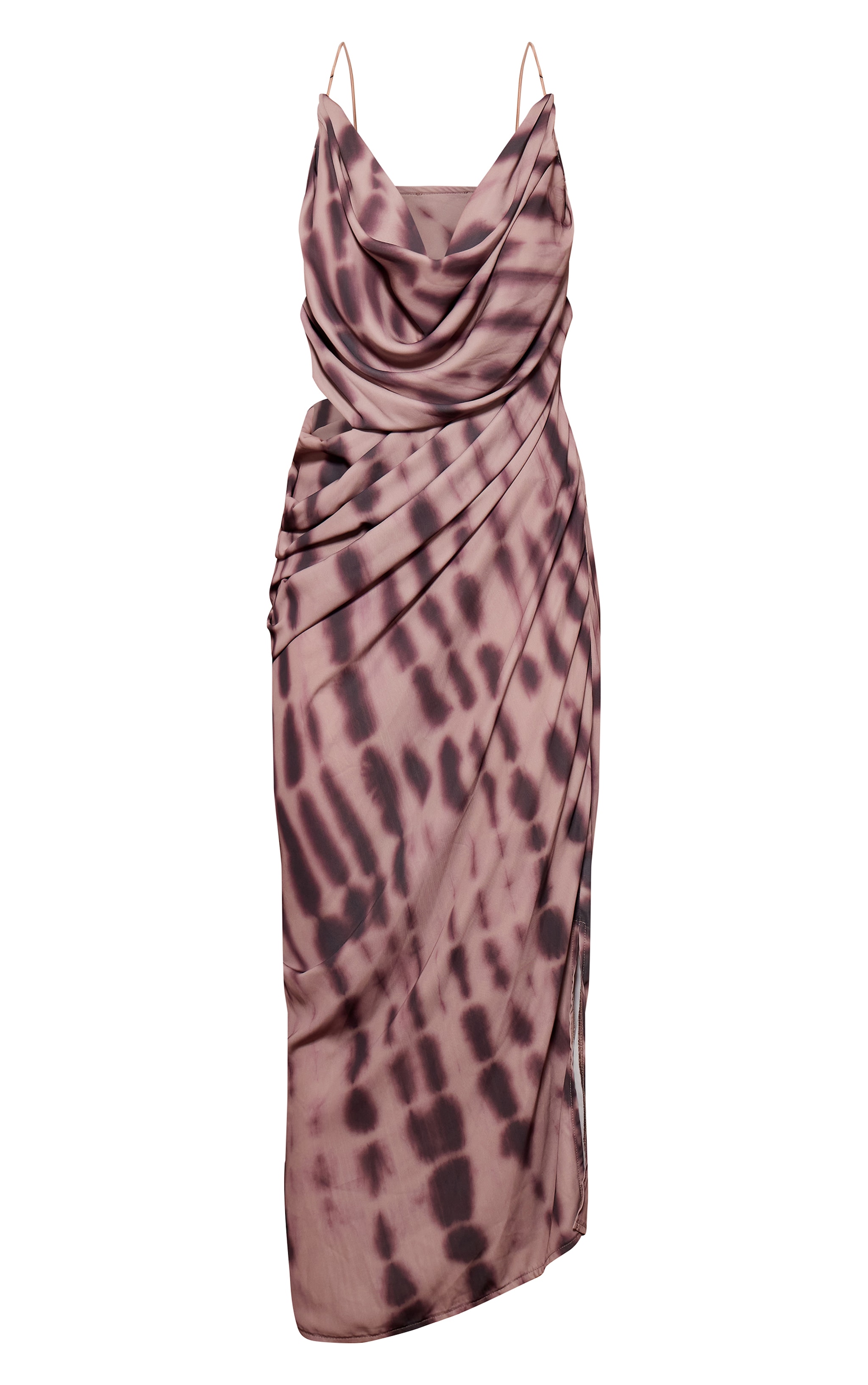Brown Abstract Chiffon Drape Cut Out Midaxi Dress image 5