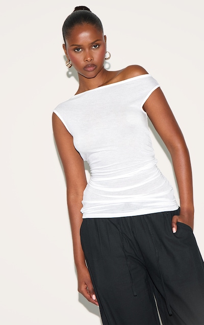 White Sheer Soft Touch Cowl Neck Long Vest Top