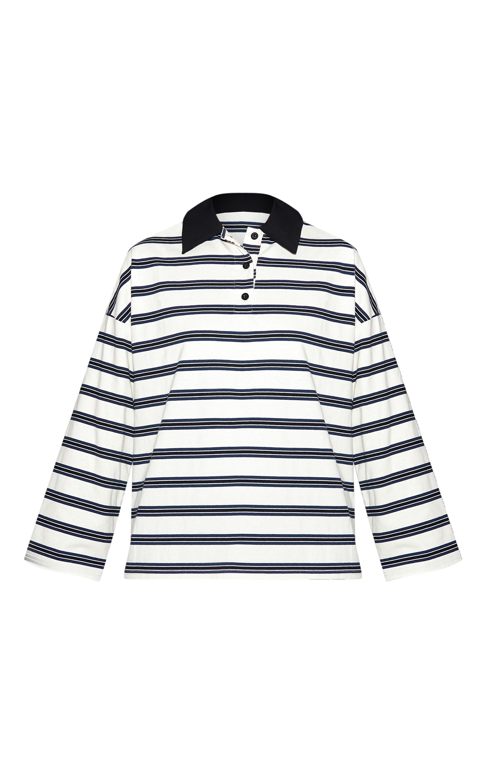 White Stripey Collar Detail Long Sleeve Rugby Top  image 5