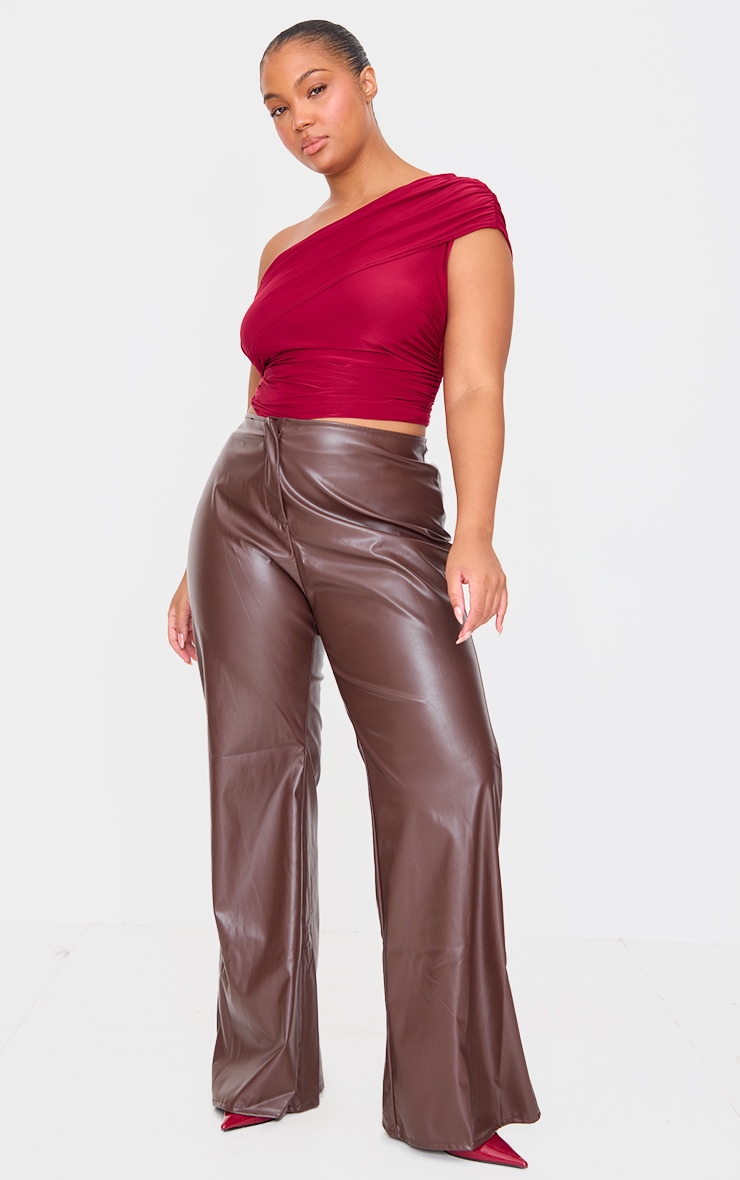 Plus Burgundy Slinky Overlay One Shoulder Top image 3