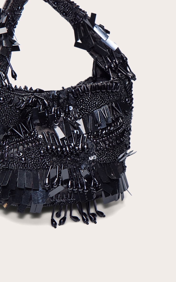 Black Ornate Sequin Beaded Bag image 5