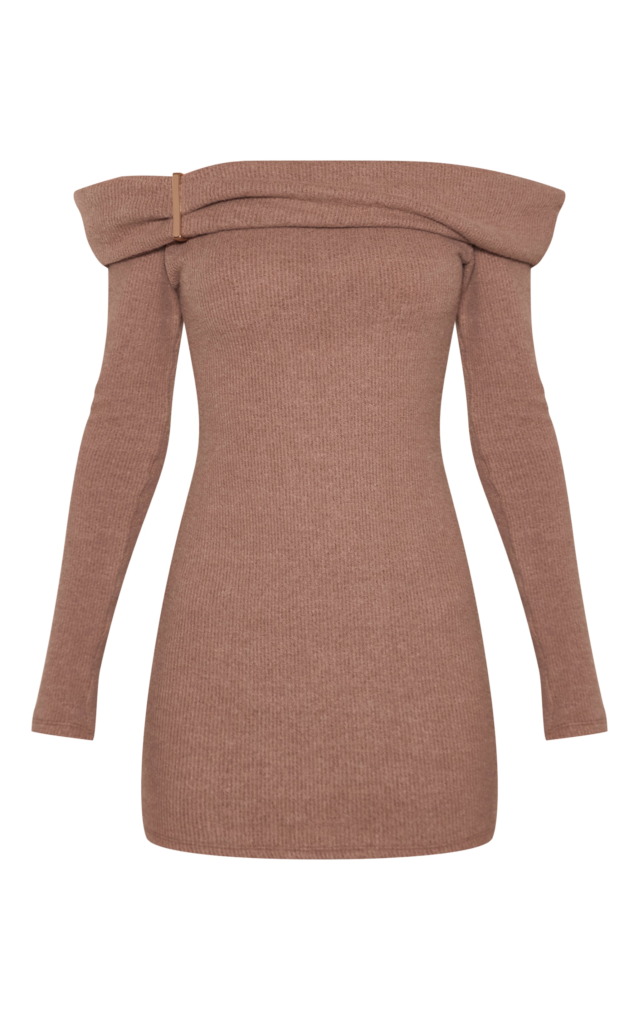 Robe moulante côtelée brossée taupe à col bardot et empiècement image 5