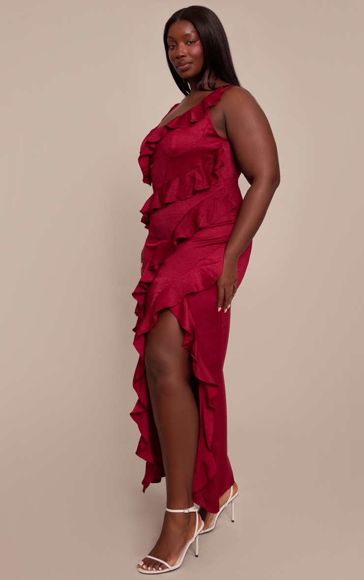 Plus Plum Satin Frill Layered Maxi Dress image 3