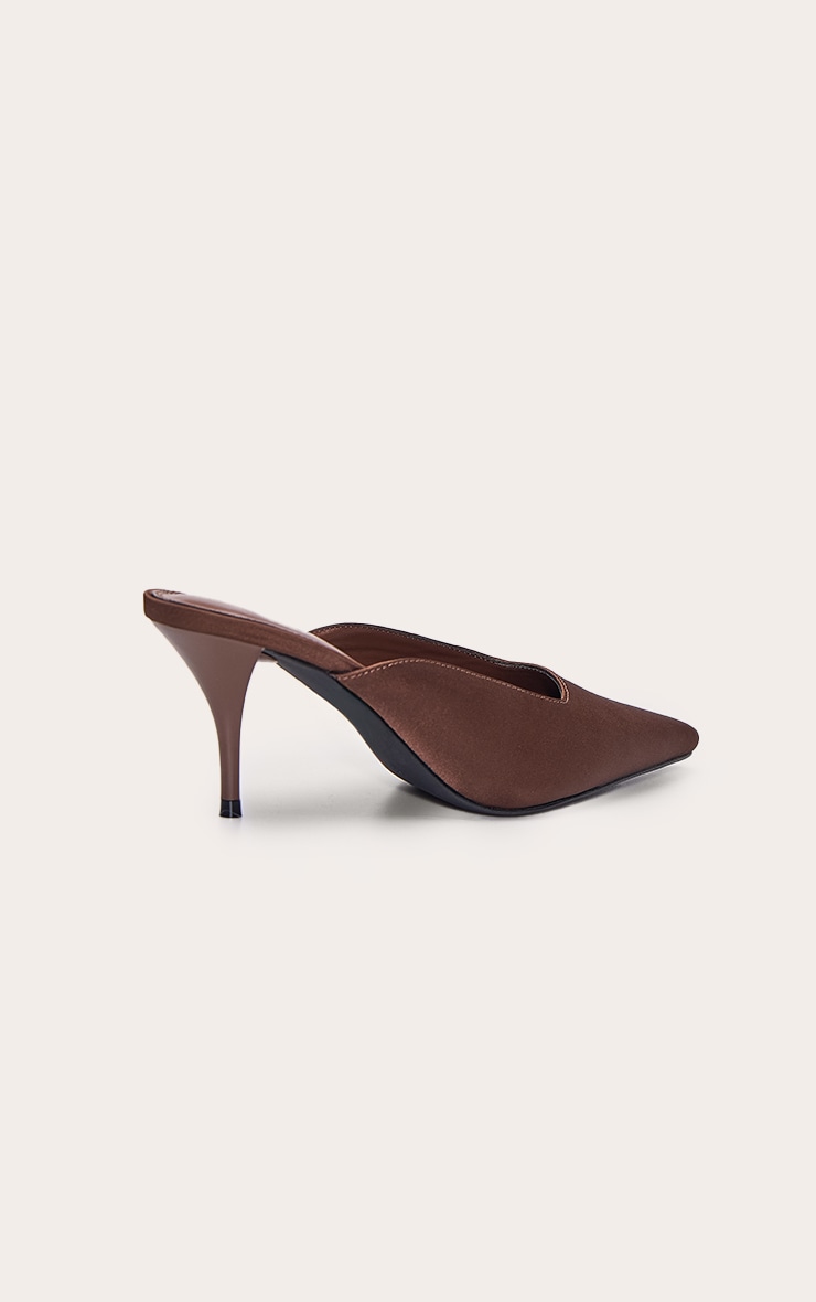 Chocolate Satin Squared Chiseled Toe Court Mules image 4