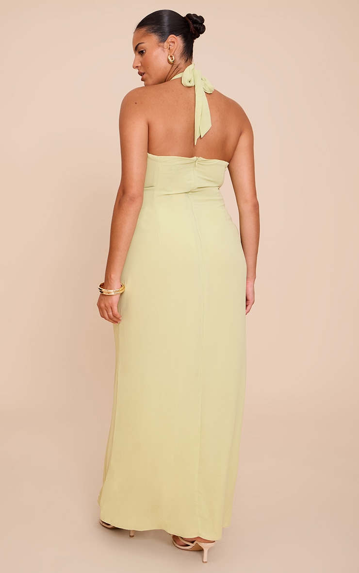 Plus Pale Lime Chiffon Twist Detail Maxi Dress image 2