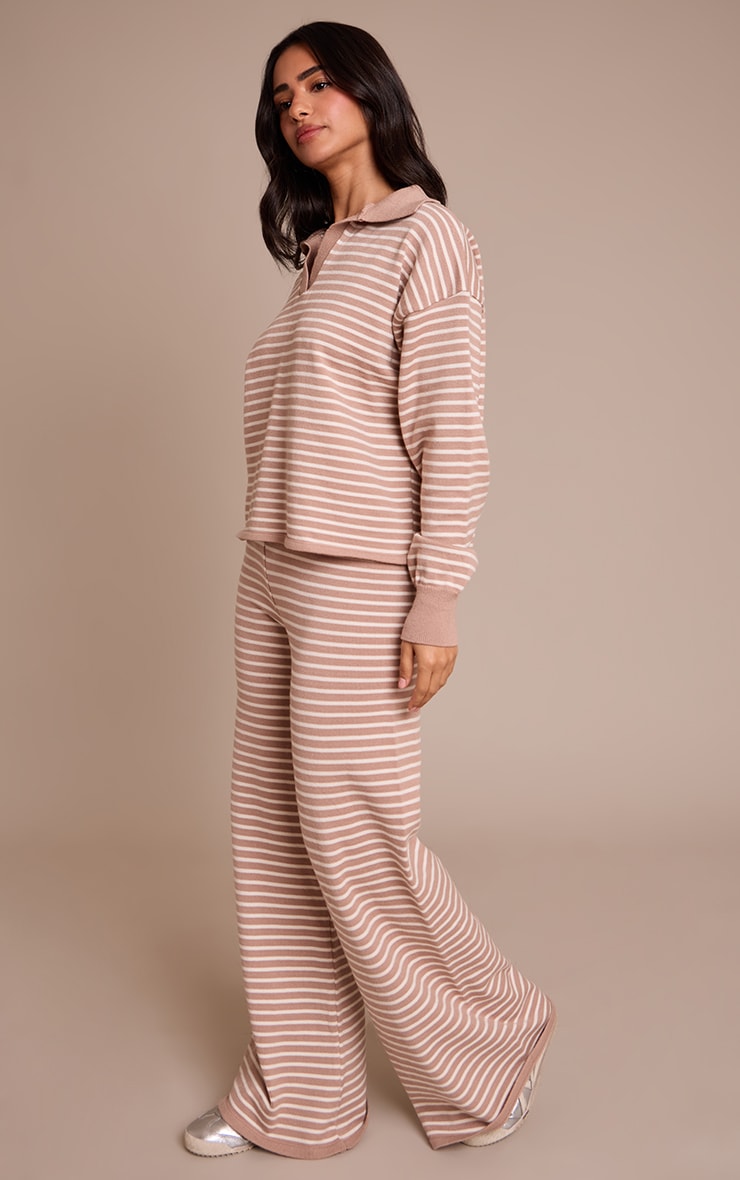 Petite Beige Striped Knitted Pants image 2