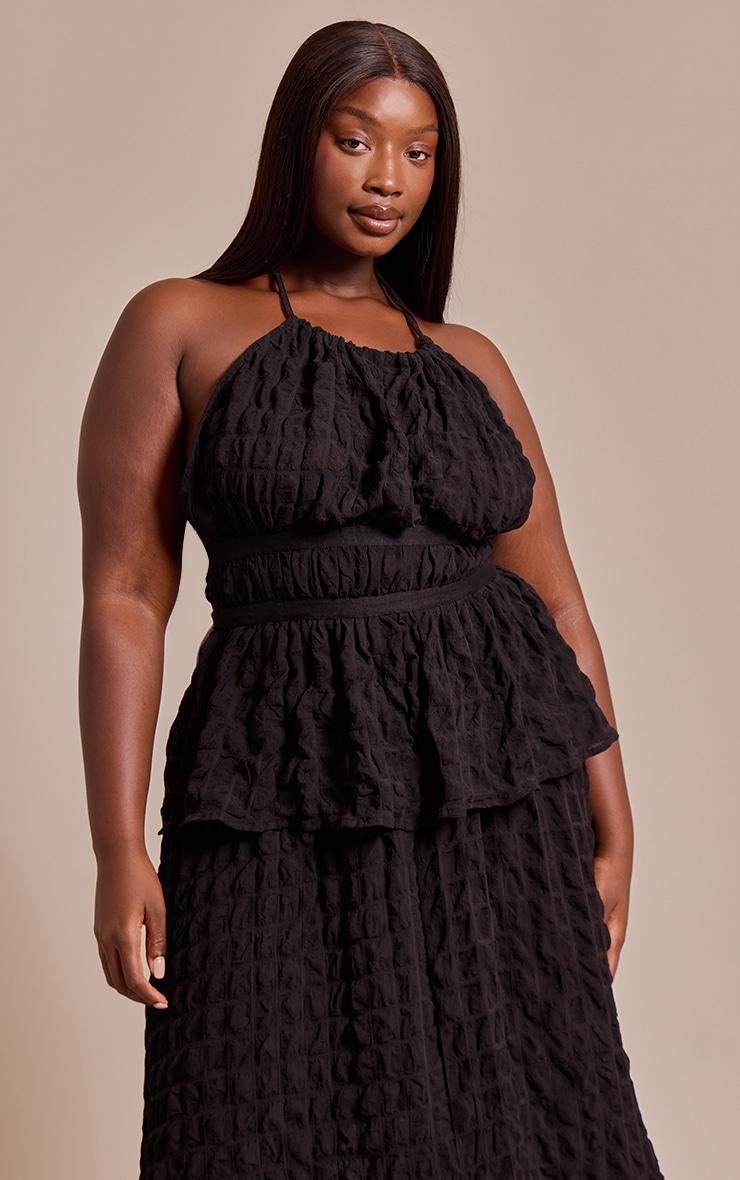 Plus Black Textured Shirred Top image 1