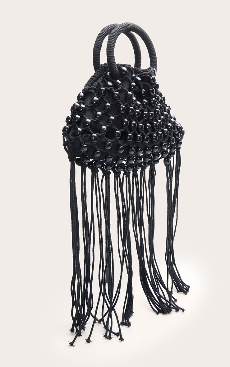 Black Beaded Weave Bucket Bag image 2
