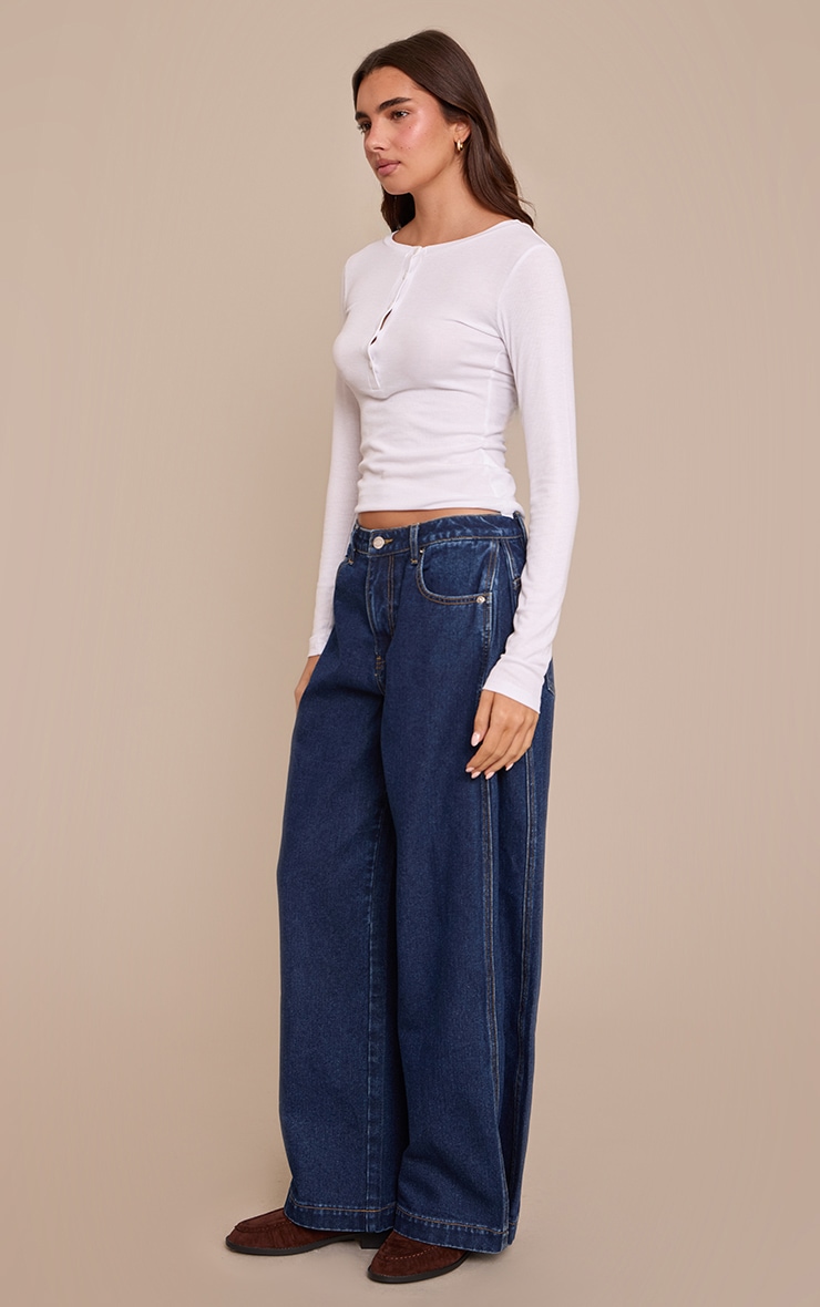 Indigo Pleat Side Wide Leg Jeans