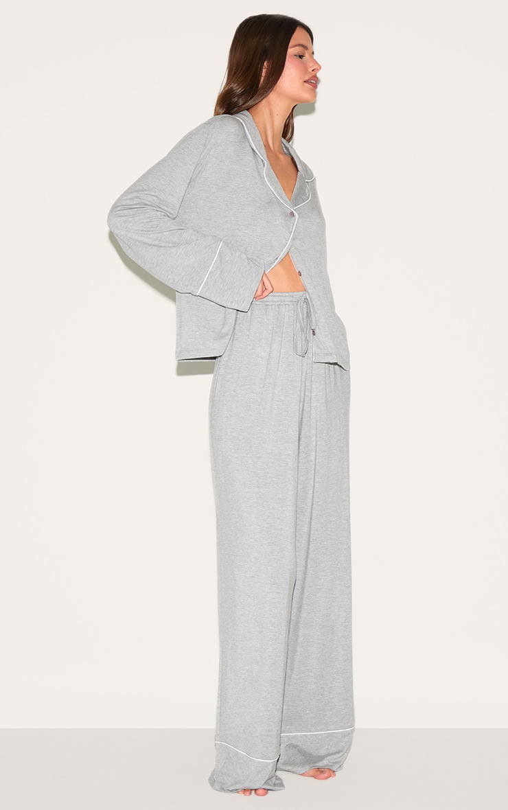 Grey Marl Modal Piping Long Pj Set image 3