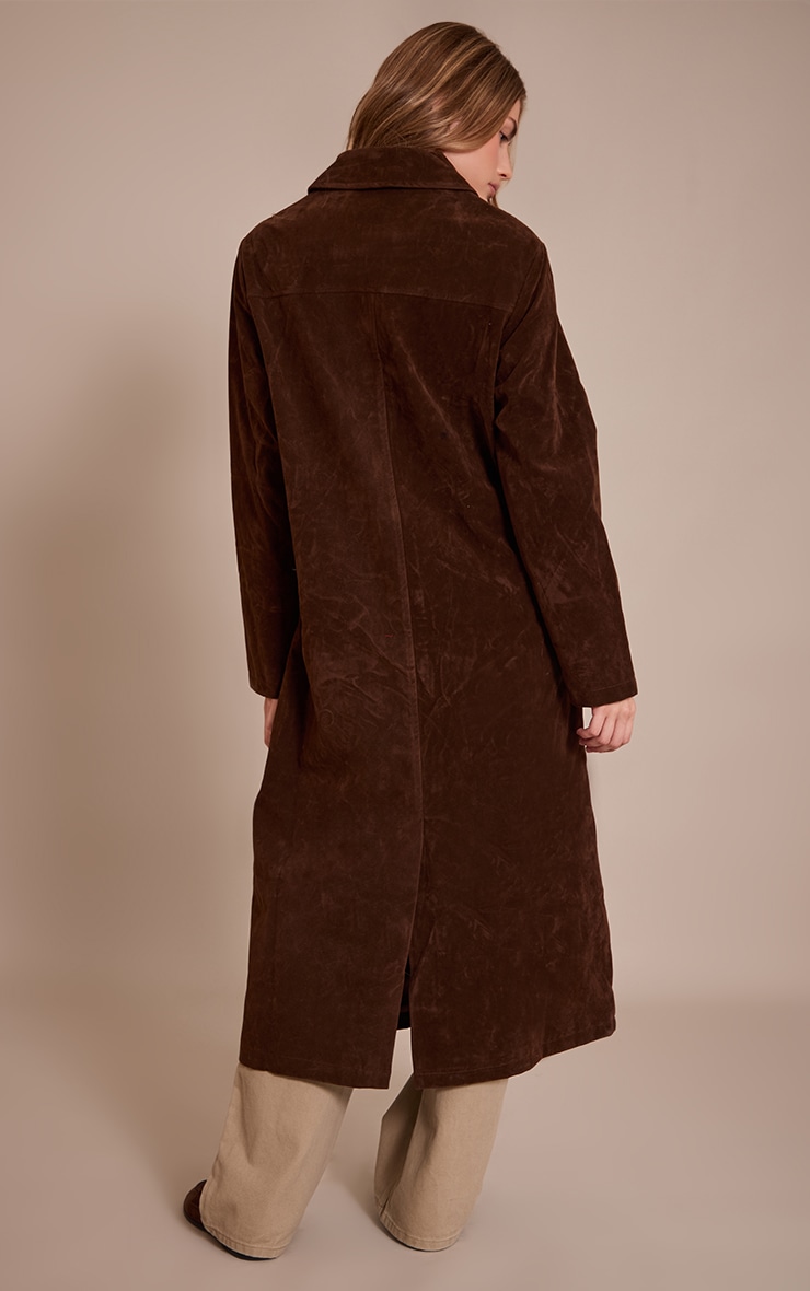 Chocolate Suede Longline Button Coat