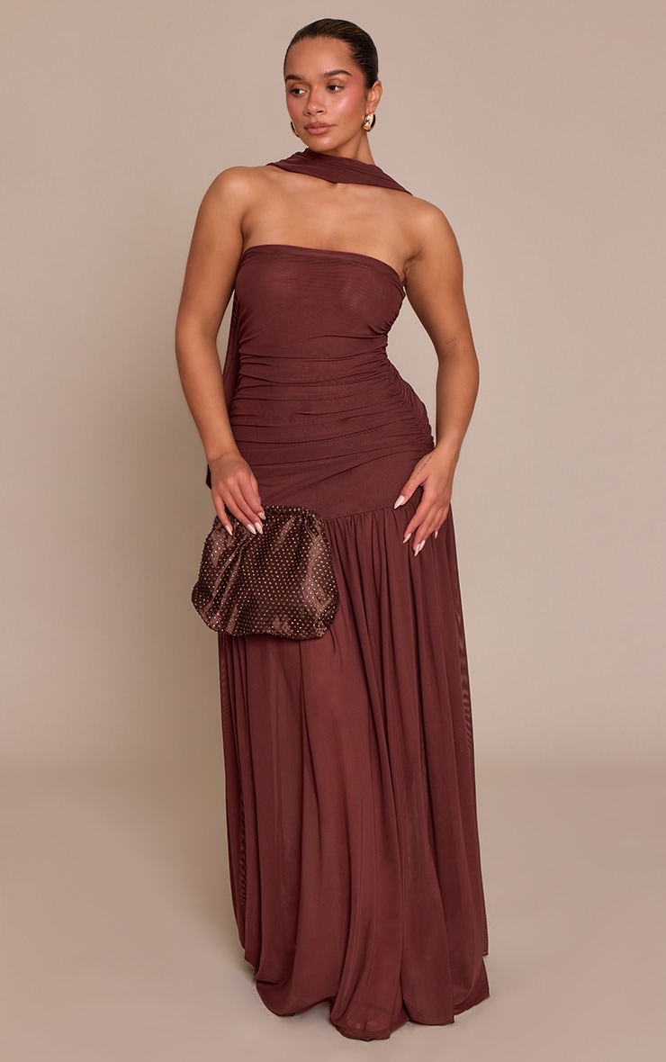 Shape Chocolate Ruched Scarf Dropped Waist Maxi Dress image 3