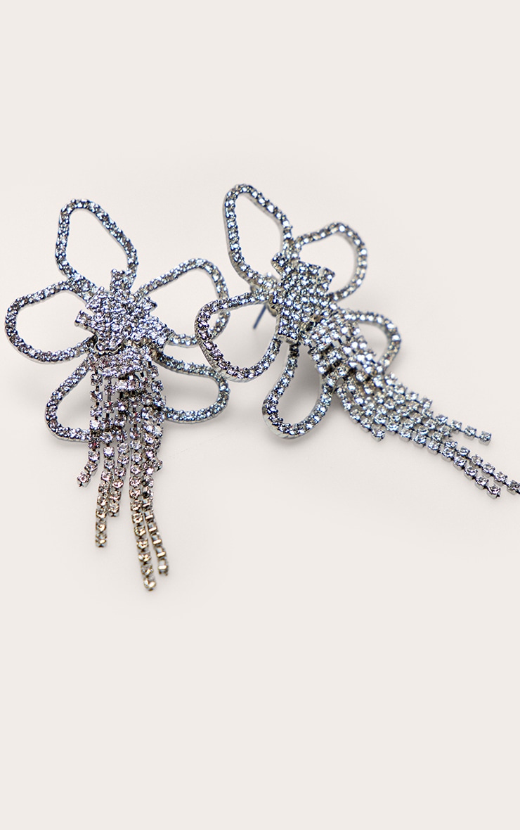 Silver Diamante Flower Waterfall Earrings image 3