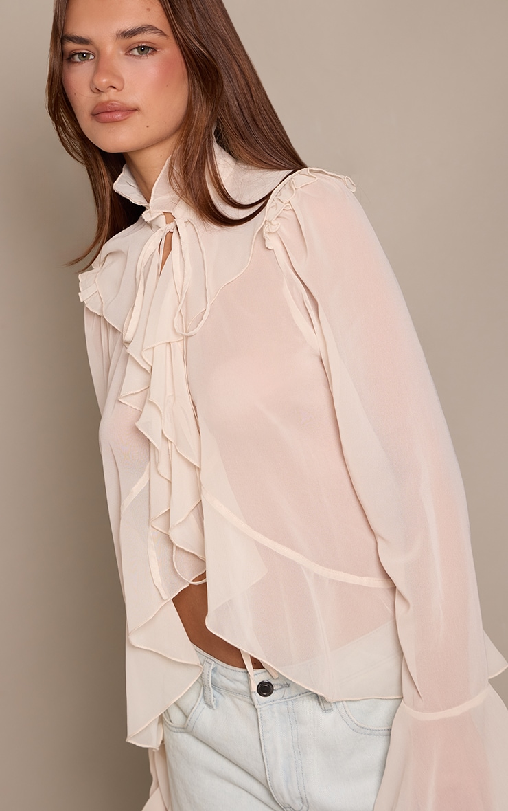 Butter Cream Chiffon Ruffle Tie Detail Blouse  image 4