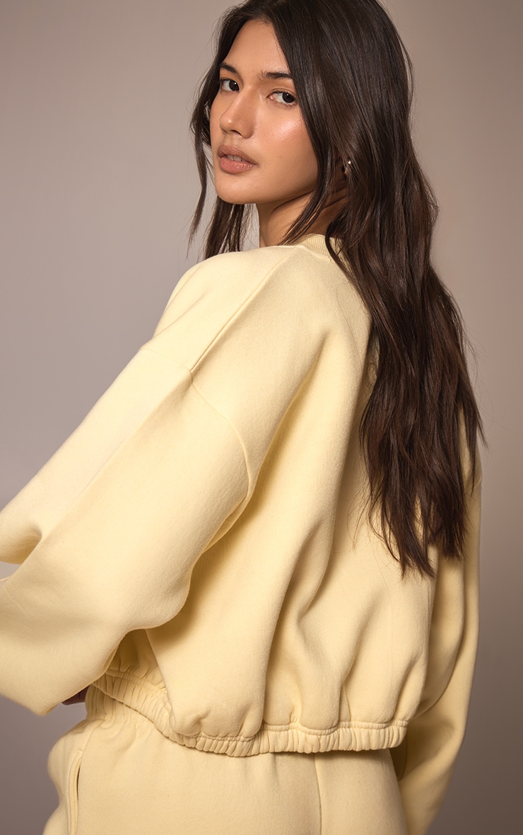 Butter Cream Drawcord Waist Cropped Zip Up Sweatshirt image 2