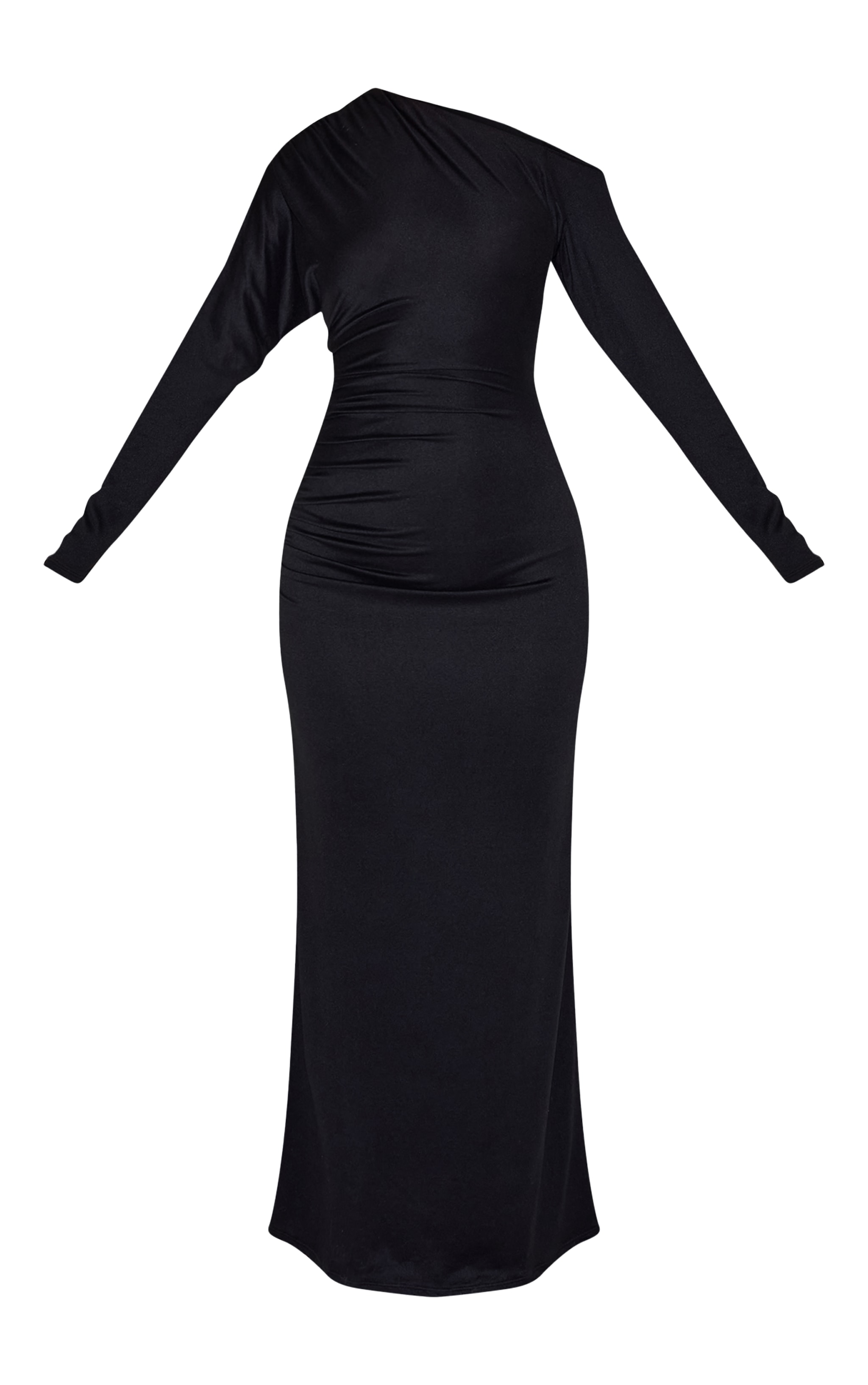 Black Soft Touch One Shoulder Long Sleeve Maxi Dress image 5