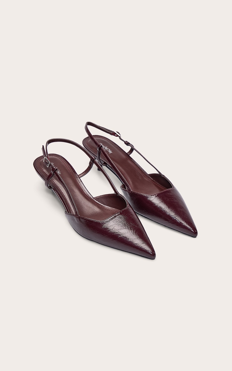 Burgundy Patent Crinkle Kitten Heel Sling Back Courts image 5