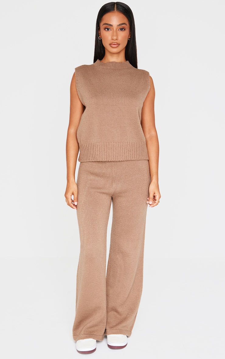 Petite Taupe Marl Soft Knit High Neck Sleeveless Top image 3