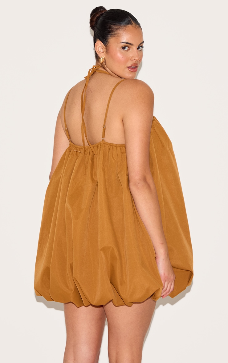 Plus Dark Ochre Halterneck Bead Detail Puffball Dress image 2
