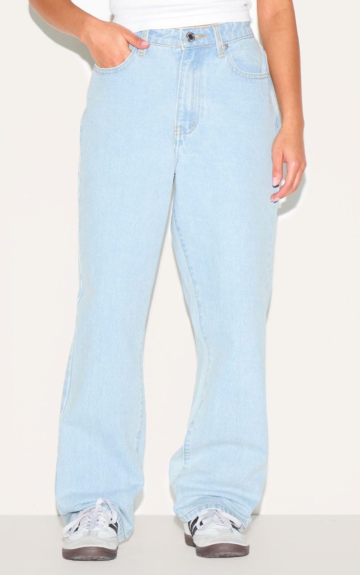 PRETTYLITTLETHING Petite Light Blue High Waist Straight Leg Jeans image 2