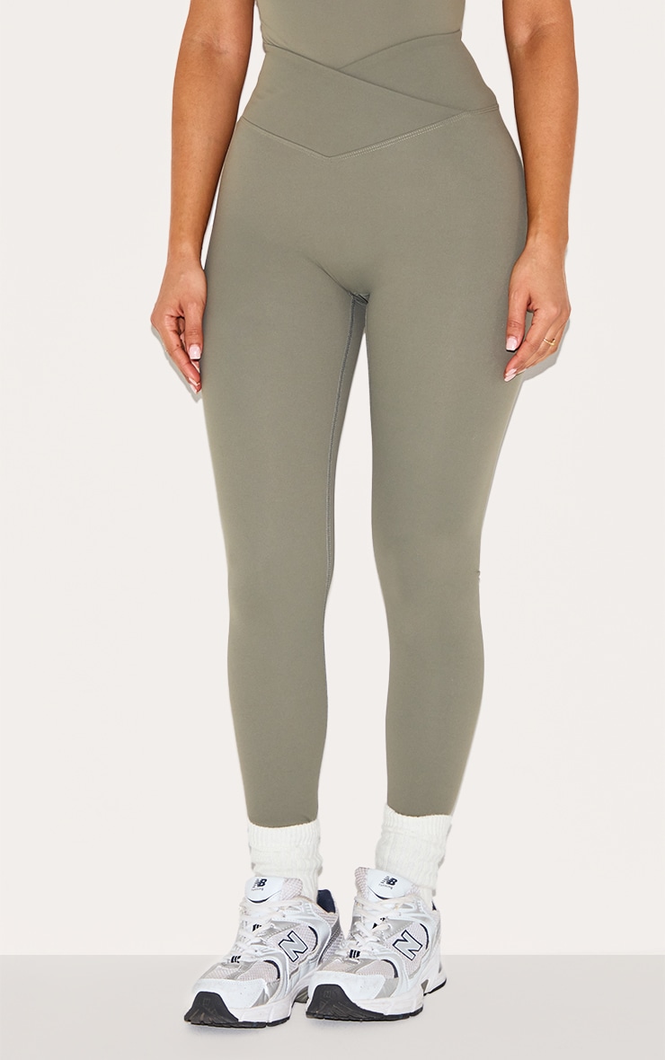 Petite Dark Olive Contour Sculpt Wrap Over Leggings image 2