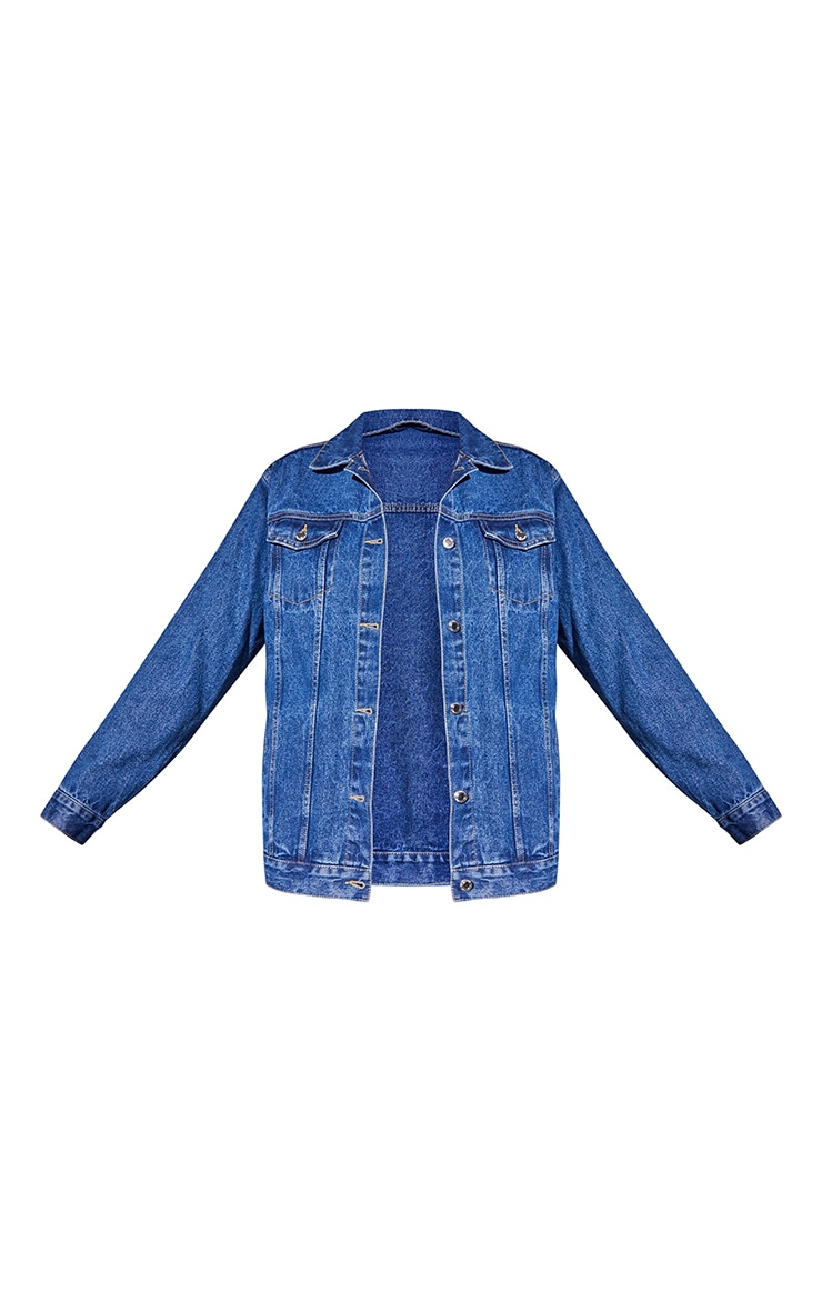 Mid Blue Wash Basic Oversized Boyfriend Denim Jacket image 5