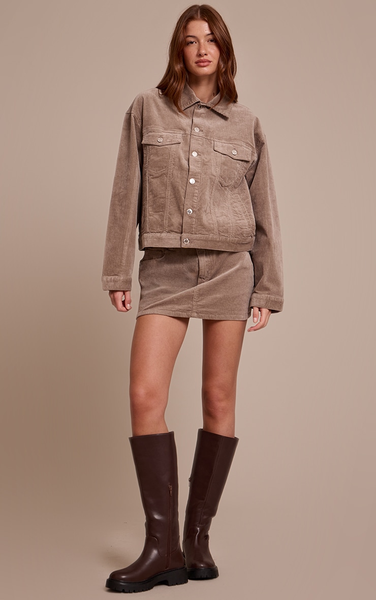 Taupe Cord Classic Boxy Denim Jacket image 3