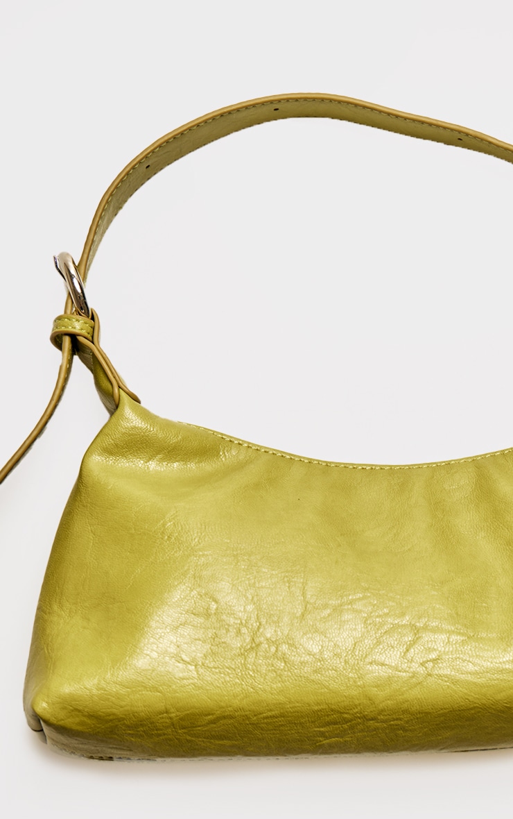 Olive Crinkle PU Buckle Detail Shoulder Bag image 4