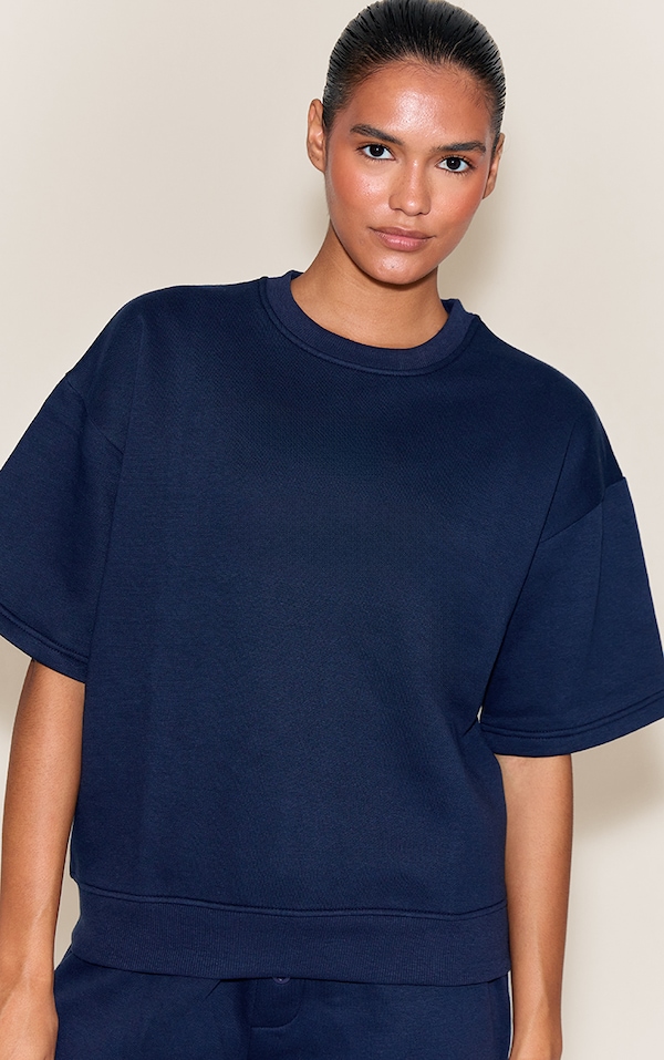 Navy Oversized Drop Shoulder Sweat T-Shirt