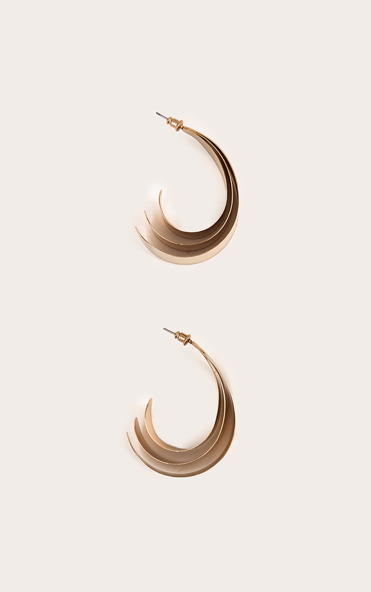Gold Smooth Multi Layered Hoop Earrings image 3