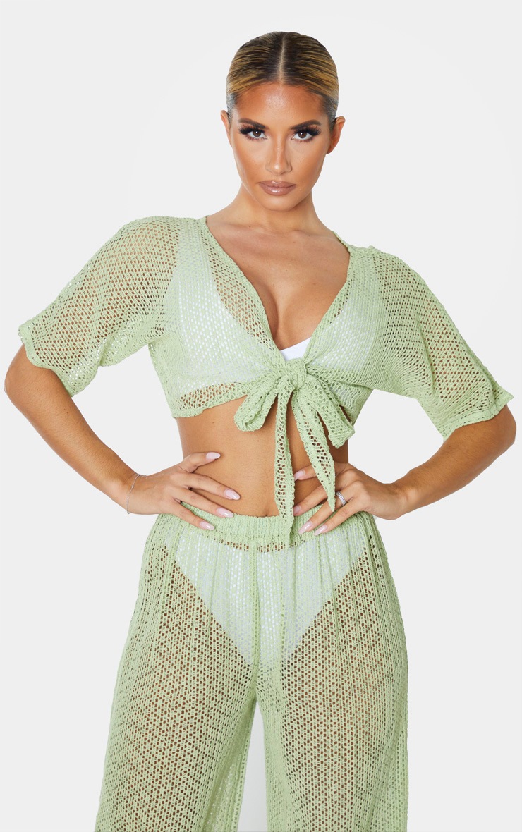 Sage Green Crochet Tie Front Beach Top