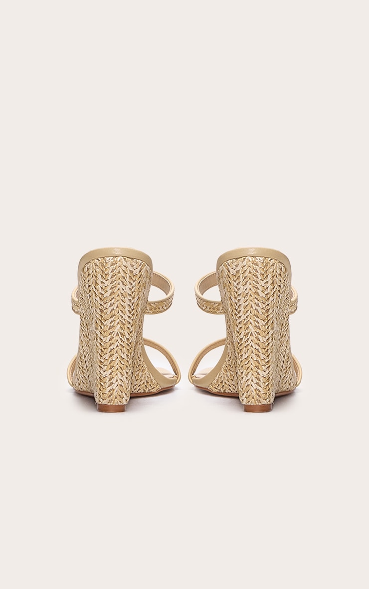 Raffia Square Toe High Heeled Mule Wedges image 3