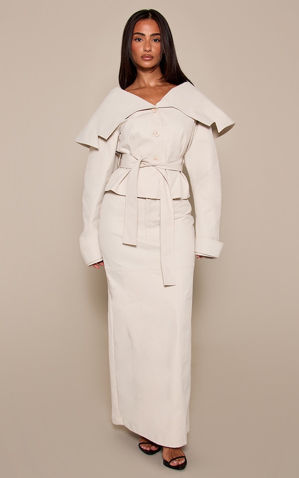 Petite Stone Seam Detail Tailored Maxi Skirt 