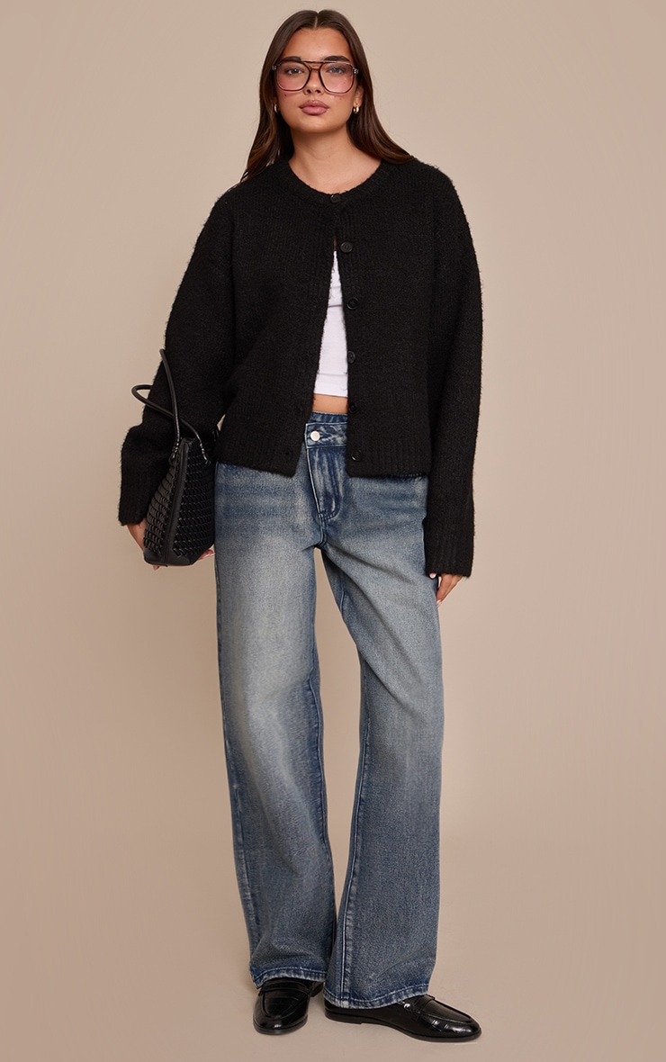 Vintage Blue Asymmetric Waistband Detail Straight Leg Jean