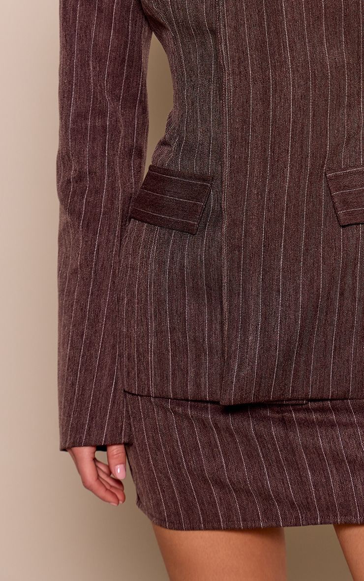 Brown Pinstriped A-Line Mini Skirt image 5