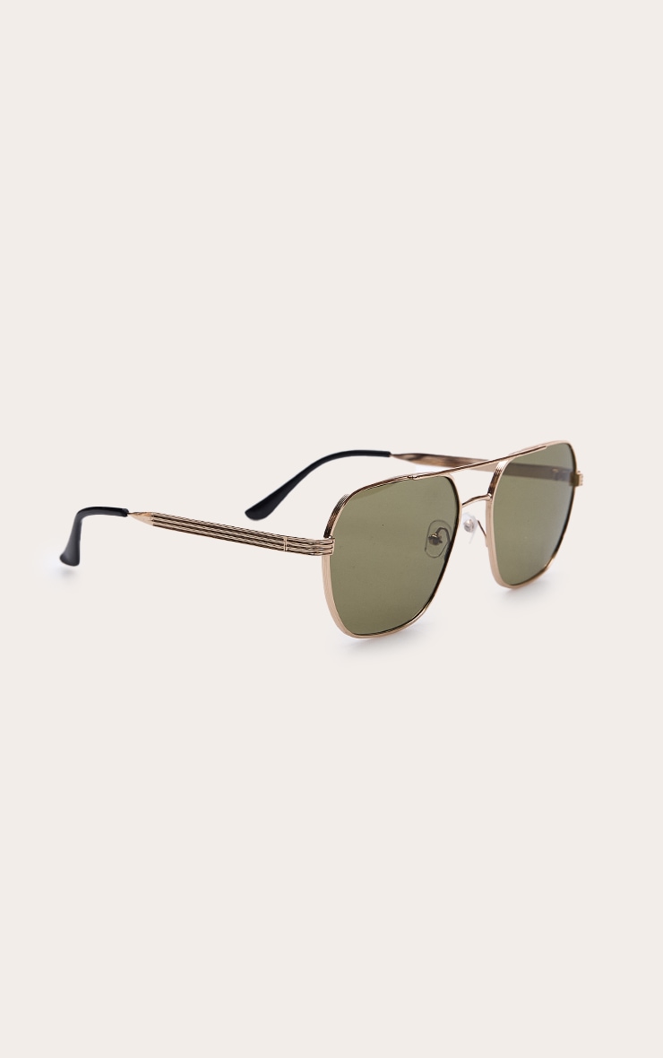 Gold Metal Frame Green Lens Aviator Sunglasses image 3