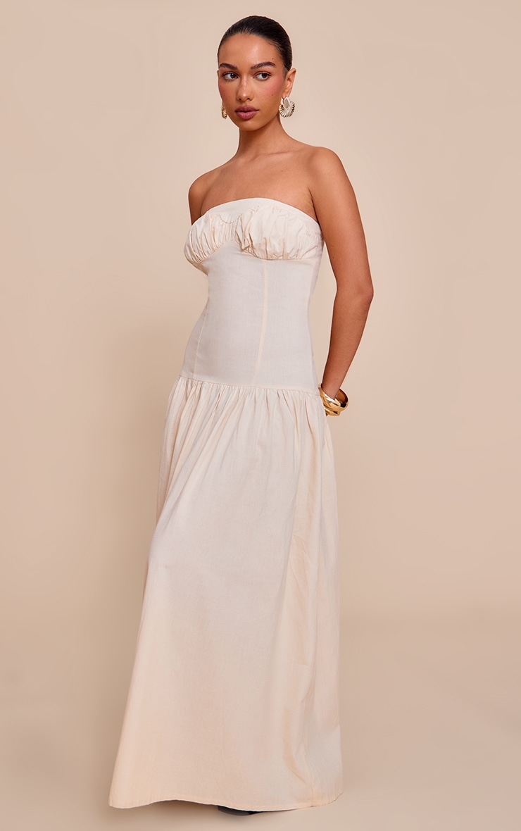 Sand Bandeau Bust Seam Detail Maxi Dress image 1
