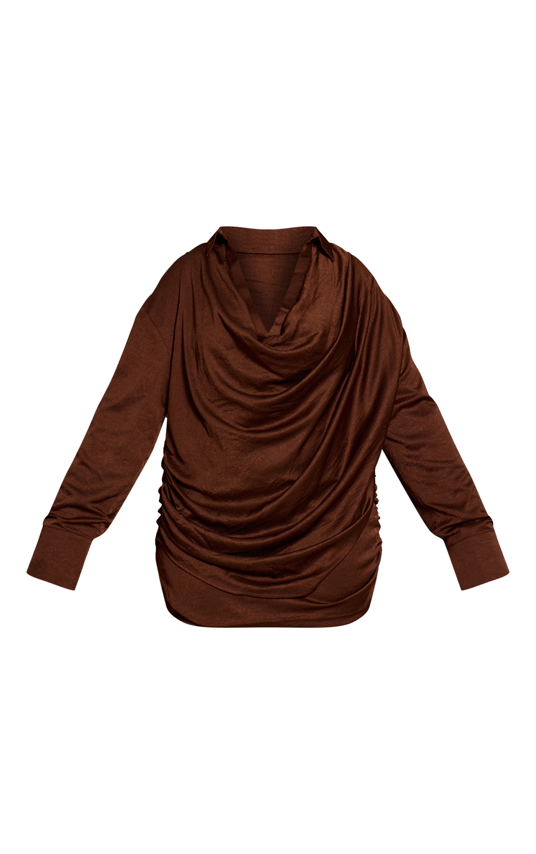 Plus Brown Textured Satin Plunge Shirt image 5