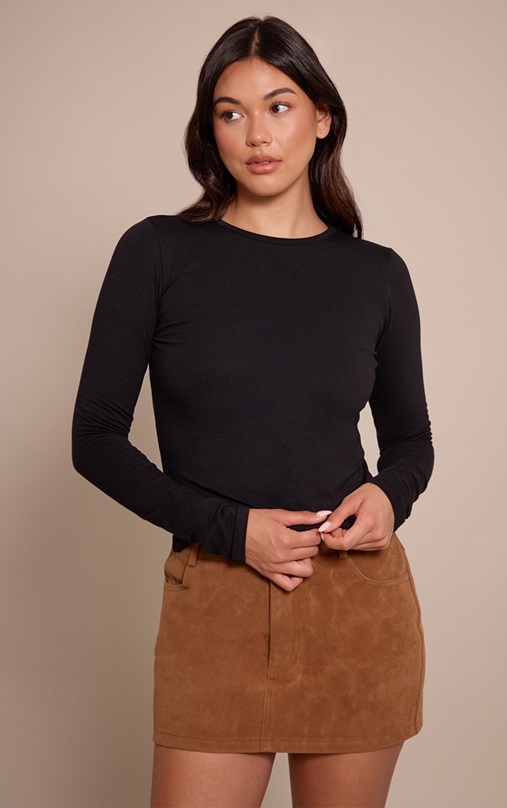 Camel Suede Pocket Detail Mini Skirt