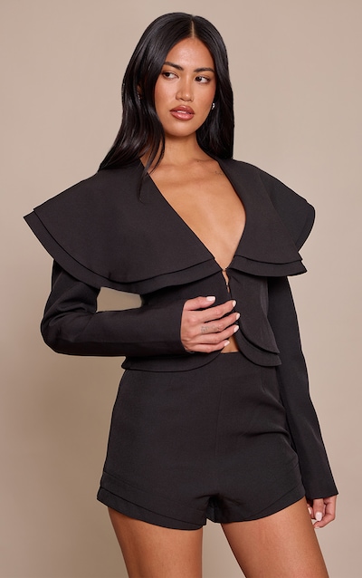 Combishort de tailleur tissé noir à col oversize