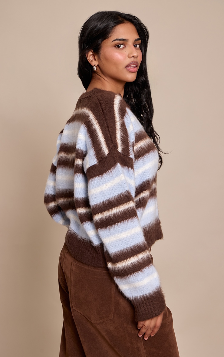 Petite Chocolate Stripe Brushed Knit Cardigan image 2