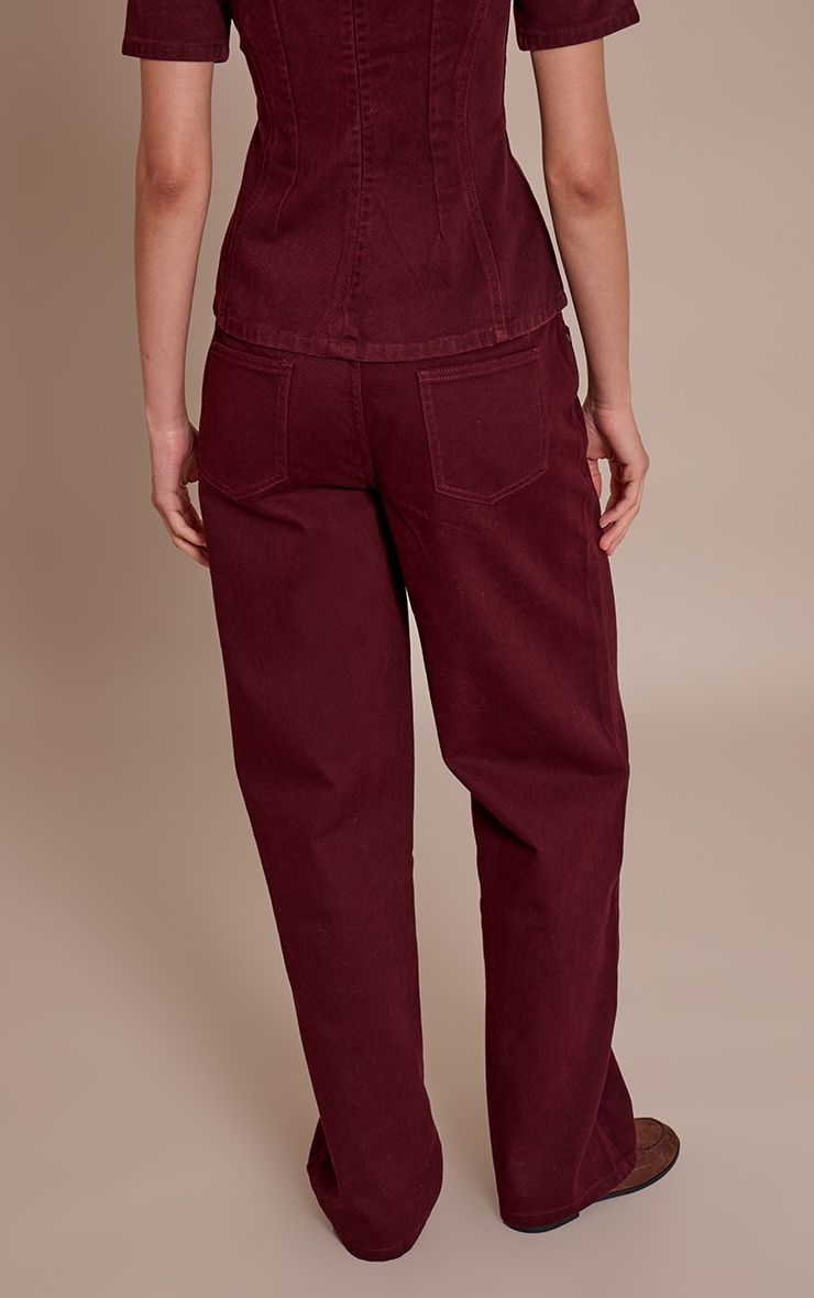Dark Burgundy Mid Rise Straight Leg Jeans image 3