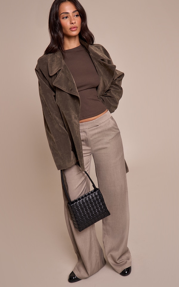 Petite Premium Taupe Woven Low Rise Wide Leg Pants