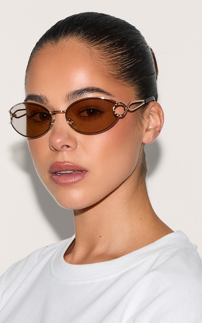 Gold Oval Arm Detail Sunglasses